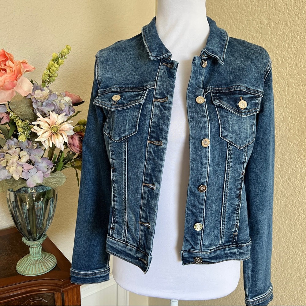 bebe Cropped Bling Denim Jacket - Picture 3 of 16